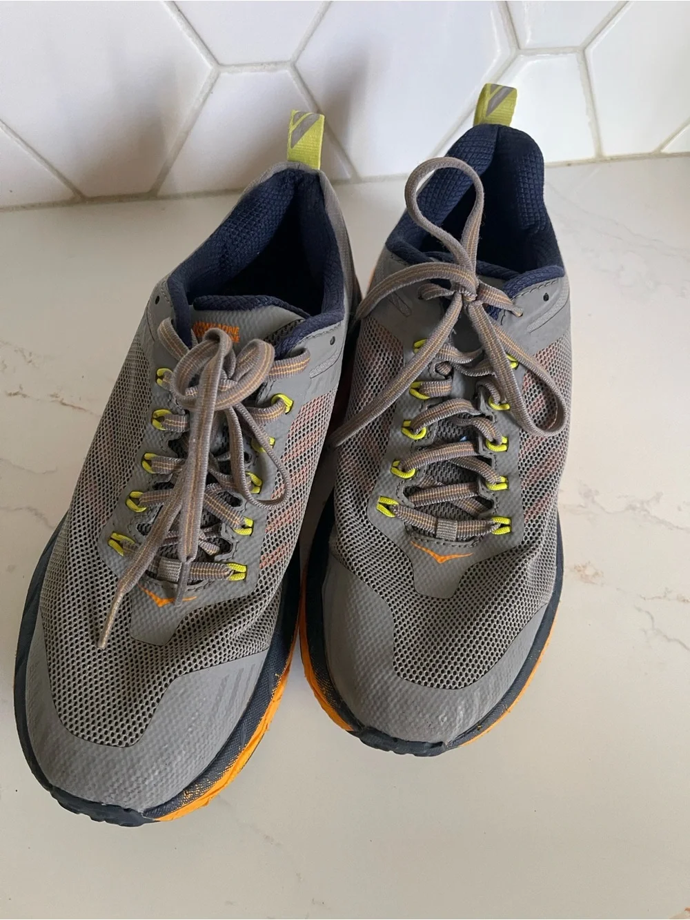 Hoka One One Gray and Orange Men's Athletic Trail Shoes
